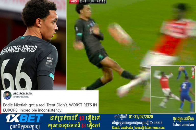 Arsenal ខឹងខ្លាំង នៅពេលខ្សែការពារ Liverpool គិចផុតពីកាតក្រហម